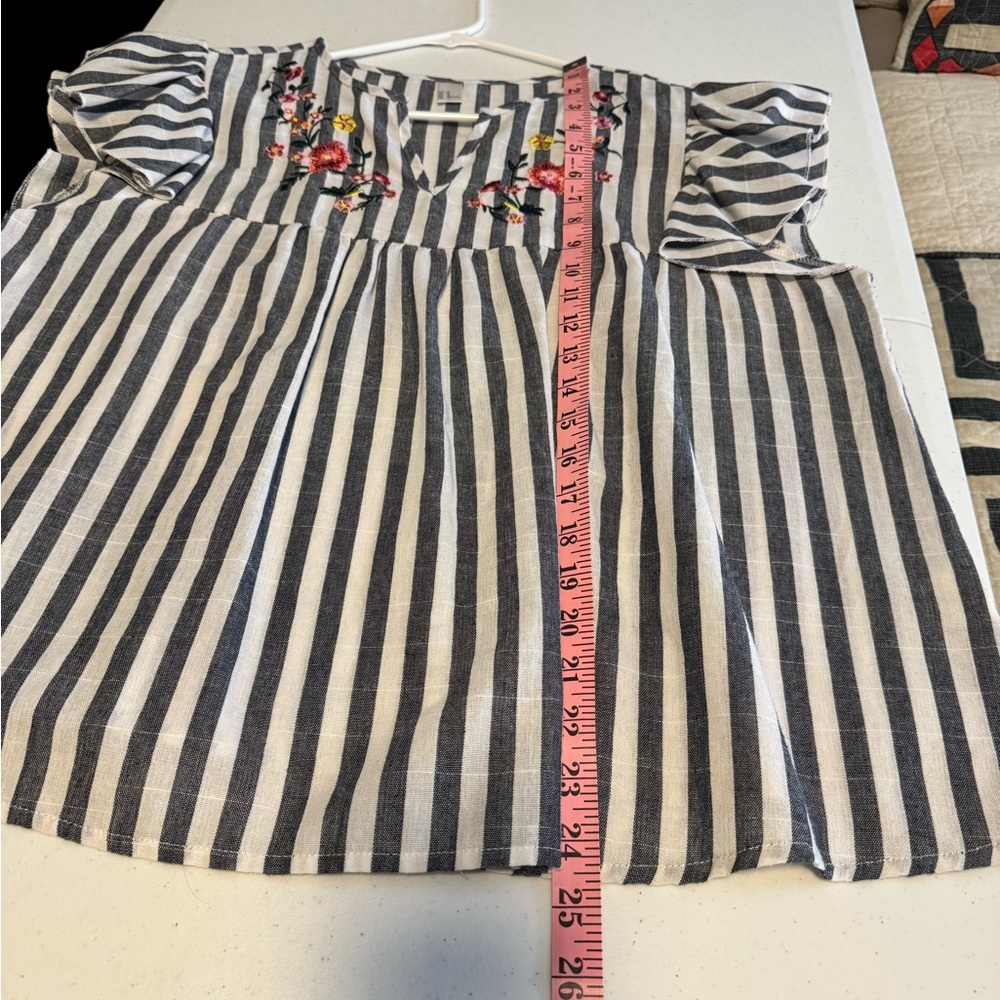 Striped Ruffle Sleeve Top with Floral Embroidery - Picture 7 of 7